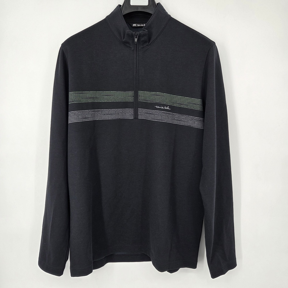 Travis Mathew Upgraded 1/4 Zip Mens Large Black with Chest Stripe Golf 1MY351